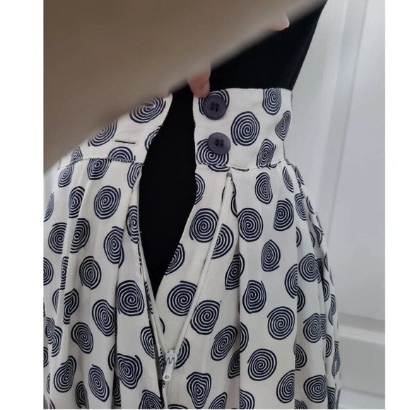 Esprit Swirl Polka Dot Pleated Navy and  White skirt with pockets - Picture 4 of 12
